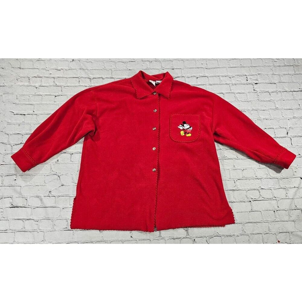 Vintage The Disney Store Mickey Mouse Red Fleece Shirt Top WOMENS SIZE XL